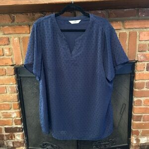 Navy Blue Short Sleeve Blouse